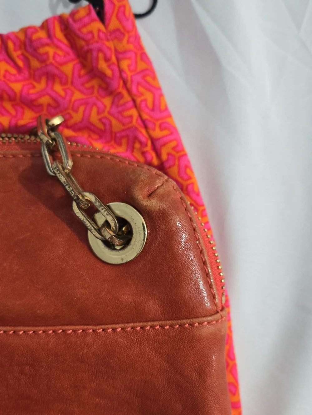 Tory Burch Orange Leather Chain-Handle Crossbody Bag